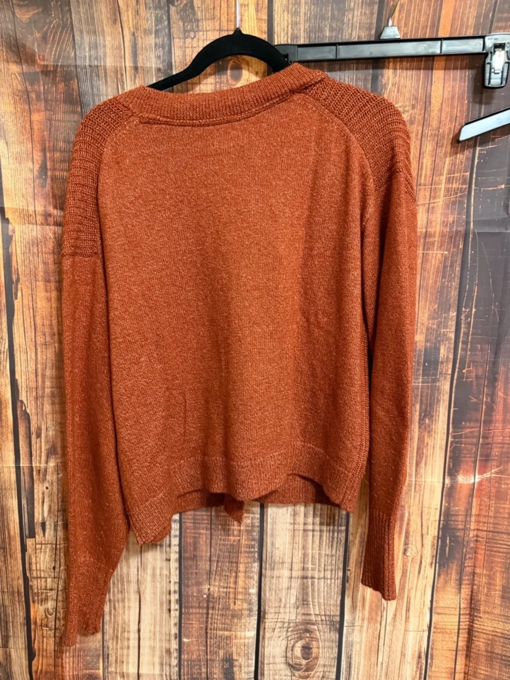 Market & Spruce Rust Orange Button-Front Ribbed Cardigan - Picture 2 of 4